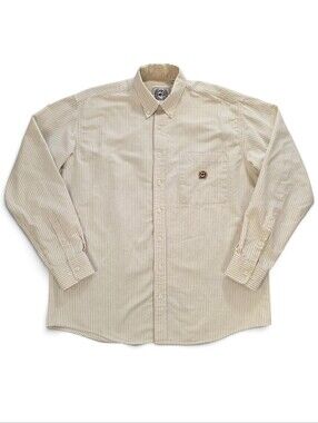 Cinch Tan White Stripe Cotton Western Button Down Shirt Men Large Vintage Y2K